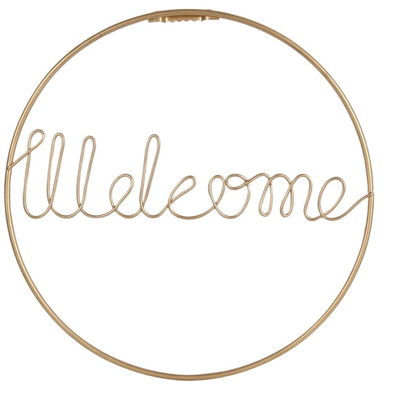 Round Gold “Welcome” Iron Wall Decor Sign, 8 in. - Picture 2 of 16